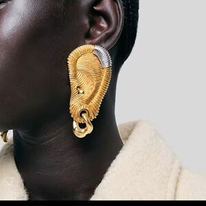 Large Schiaparelli Inspired Gold and Silver Statement Earrings Contemporary Art